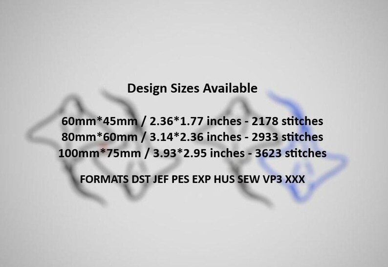 Puede incluir: Imagen que muestra los tama&ntilde;os de dise&ntilde;o de bordado disponibles: 60mm x 45mm, 80mm x 60mm y 100mm x 75mm (2,36 x 1,77 pulgadas, 3,14 x 2,36 pulgadas, 3,93 x 2,95 pulgadas). Formatos: DST, JEF, PES, EXP, HUS, SEW, VP3, XXX. Fondo gris claro.