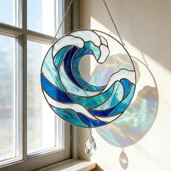 Ocean-themed stained glass window decorations, Bohemian-style bedroom curtains ocean-wave-themed gift Mother's Day gift Sunny Christmas gift