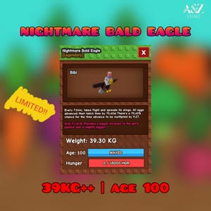 Roblox Grow A Garden Collectible - Huge Bald Eagle + Nightmare Pet (Fast Delivery)