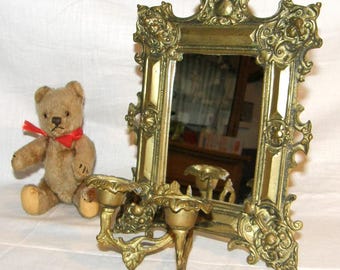 Beautifully decorated VINTAGE wall seal with 2 integrated brass candle holders, 1960s