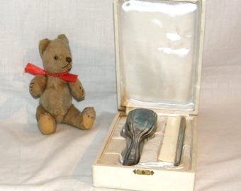 Decorative travel set brush + comb, silver-plated, France around 1950, original packaging