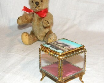 Rare antique jewelry display case, France 1920 - with original old colorized photo of *CHATEAU DE CHAMBORD* on feet