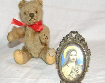Historic metal table frame with Madonna portrait, around 1900/20