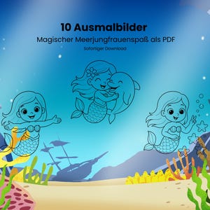 10 Mermaid Coloring Pages - Printable PDFs for Kids - Coloring Pages for Girls - Creative Coloring Fun - Instant Download