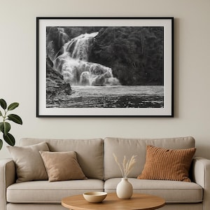 Nature Waterfall Norway Horizontal Framed Poster, Scandinavian Wall Art, Landscape Photography Print, Nature Lover Gift, Home Decor, Wall