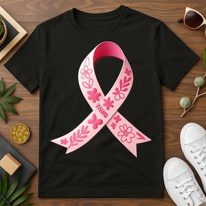 Pink Ribbon Clipart PNG | Breast Cancer Awareness Digital File | Floral Awareness Ribbon