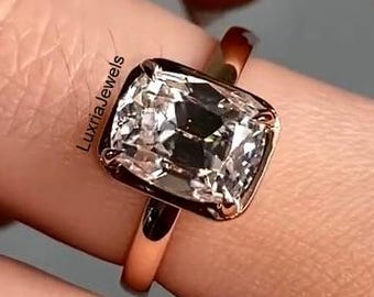 Modern Bezel Set 3.5CT Elongated Cushion Cut Moissanite Ring, Engagement Ring, 14K Gold Wedding Ring, Antique Diamond Ring, Anniversary Ring