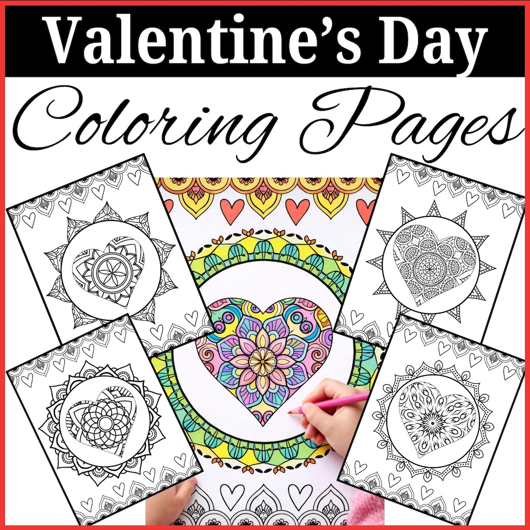 Valentine’s Day Coloring Pages | Heart Mandala Printable Pack ...
