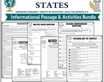 New England States Reading Comprehension Bundle | Grades 4-6 Geography & History