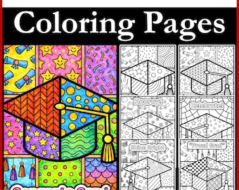End of School Year Graduation Coloring Pages | Graduate Cap Doodle Pattern Coloring Sheets, Last Day Activities
