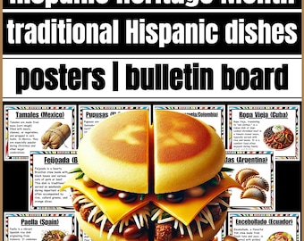 Traditional Hispanic Food Posters | Hispanic Heritage Month Bulletin Board, Latino Culture Classroom Decor & Food Display