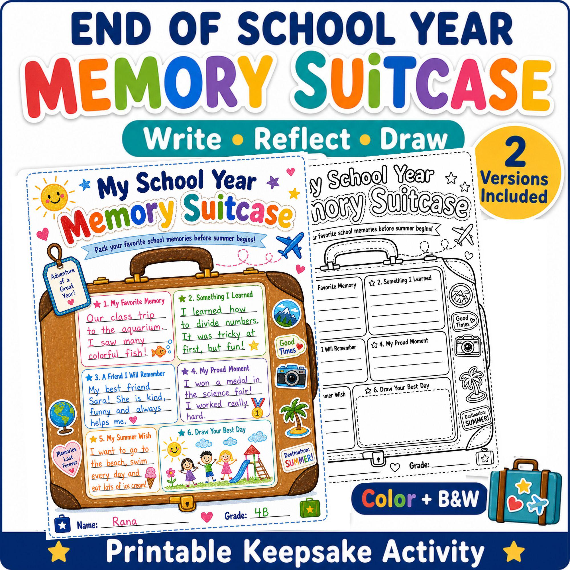 End of School Year Memory Suitcase Activity, Reflection Writing ...