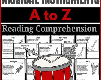 Musical Instruments A to Z Reading Comprehension Passages | Music Alphabet Worksheets, Instrument Activities
