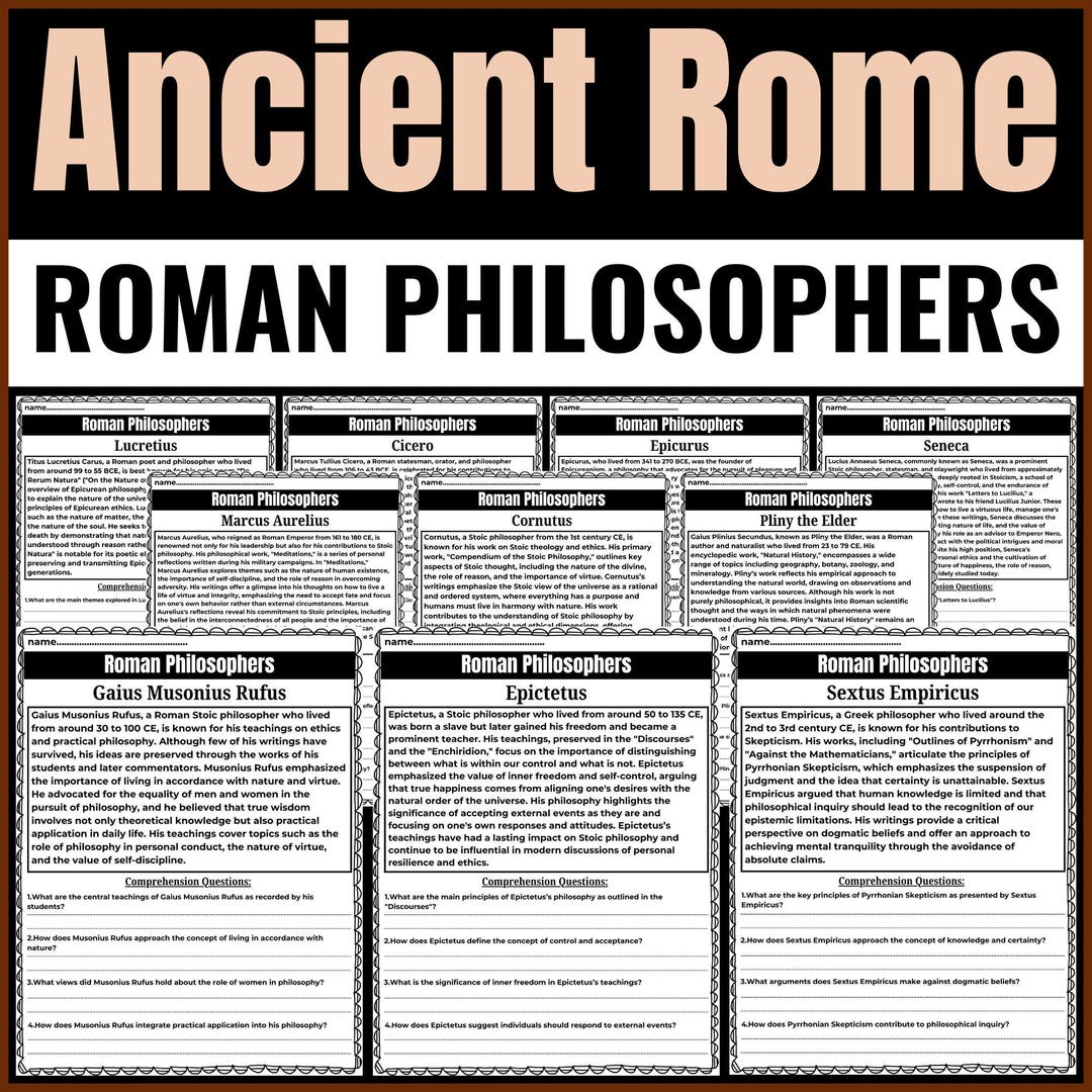 Roman Philosophers Reading Comprehension Worksheets | Ancient Rome ...