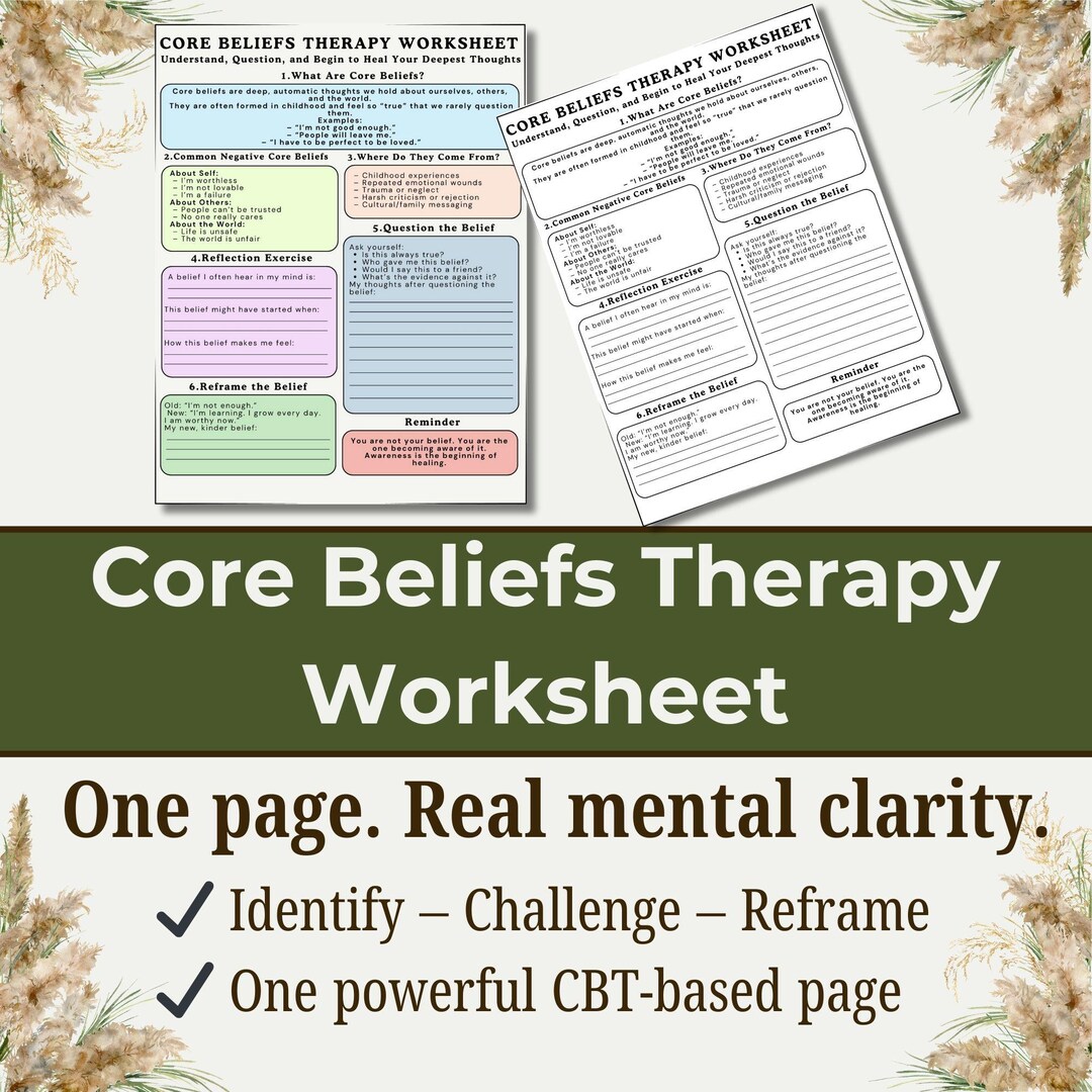 Core Beliefs Therapy – One-page CBT Tool to Identify, Challenge ...