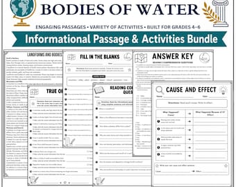 Landforms and Bodies of Water Reading Comprehension Worksheets | Geography Activities Grades 4–6