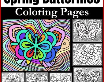 Spring Butterflies Coloring Pages | Butterfly Zentangle Doodle Coloring Sheets, No Prep Morning Work Activities
