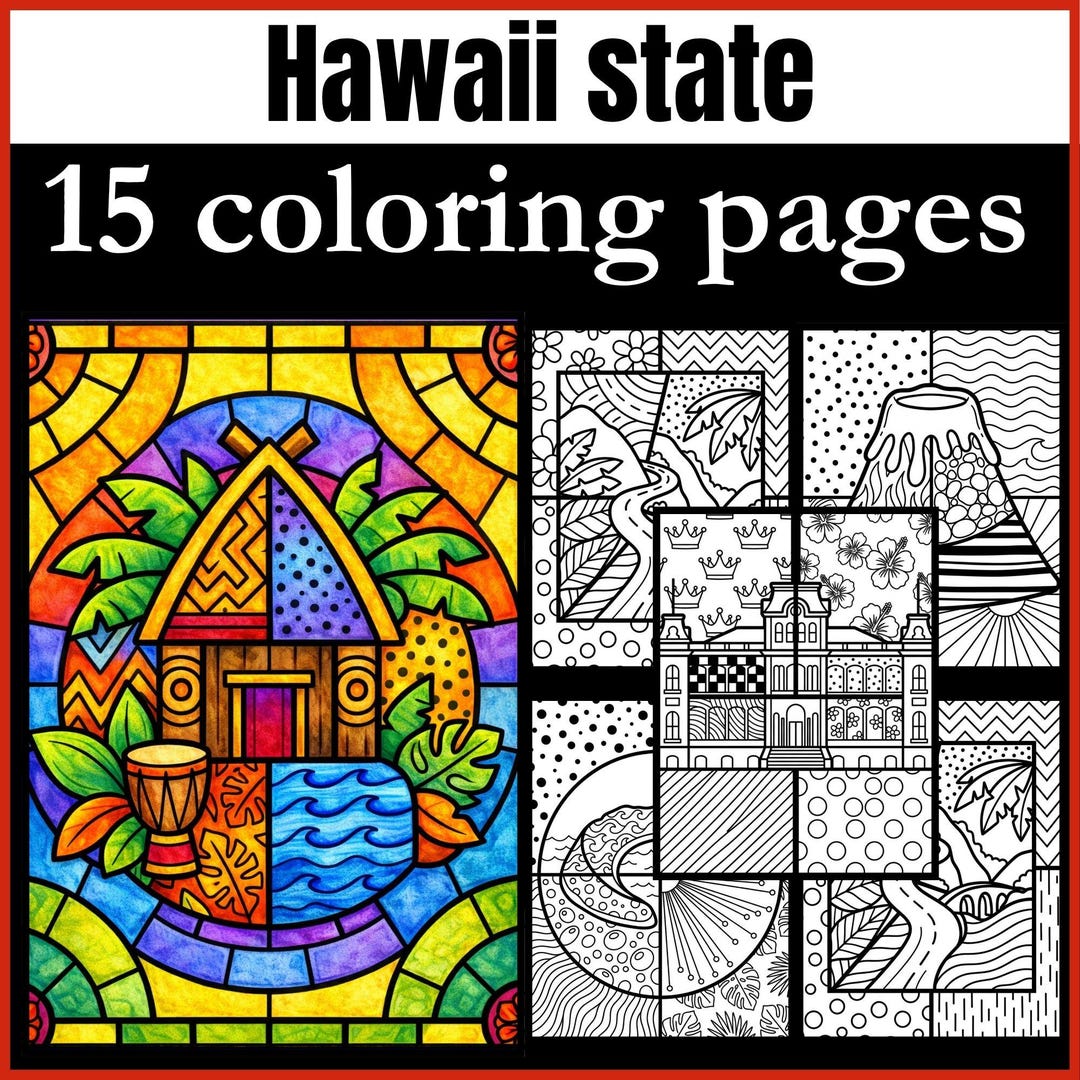 Hawaii Pop Art Coloring Pages for Kids | Tropical Island Landmarks ...
