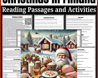 Christmas in Finland Reading Passage and Activities | Finnish Christmas Traditions, Holidays Around the World Worksheets