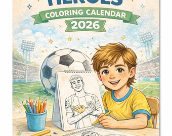 Calendario de fútbol para colorear 2026 para niños (descarga digital)