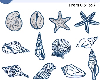 Seashells Ocean Embroidery Designs - Coastal Machine Embroidery, Starfish Seafood Deep Blue Ocean Embroidery File, 6 Sizes, Instant Download
