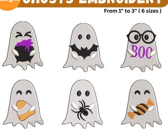 Pacchetto ricamo fantasmi, disegno ricamo fantasmi di Halloween, ricamo a macchina, modello digitale di graziosi mini fantasmi, download immediato, 4 misure