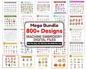 Pacote com mais de 800 desenhos de bordado - Arquivos digitais para bordado à máquina - Download instantâneo - Bordados de Natal, Halloween, Animais, Flores e Crianças