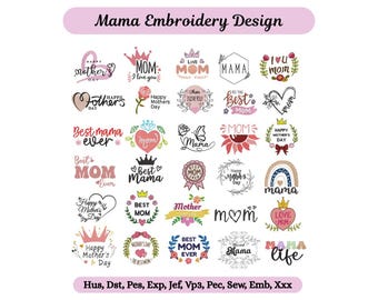 Mothers Day Embroidery Bundle - 33 Mama Machine Embroidery Designs - 6 Sizes - Instant Download