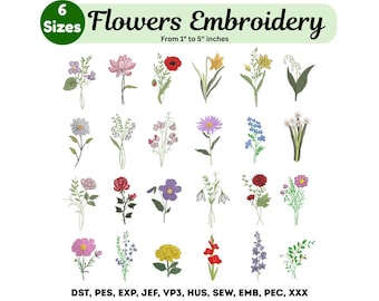 Disegno di ricamo di fiori - Ricamo di fiori per 24 mesi di nascita - Ricamato a macchina - Download immediato - File Pes Dst Exp - Modello di fiori