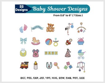 Disegni da ricamo per neonati, graziosi giocattoli per bambini, set di fiocchi per piedi, ricamo a macchina, baby shower, ricamo per bambini, 6 misure, download immediato