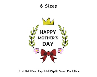 Mothers Day Embroidery Design - Bow Floral Frame Machine Embroidery - 6 Sizes - Instant Download Files