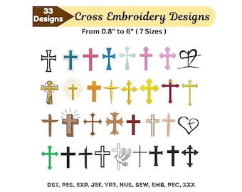 Pacchetto di disegni per ricamo a croce, set di ricamo con croce cristiana di Gesù (7 misure, download immediato), ricamo a macchina, file Pes Dst Exp Jef