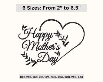 Mothers Day Heart Embroidery Design - Floral Heart Mom Machine Embroidery - 6 Sizes - Instant Download Files
