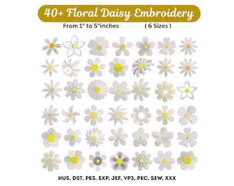 Mais de 40 desenhos de bordado de margaridas - Arquivos de bordado à máquina com flores de margaridas - Download instantâneo - 6 tamanhos