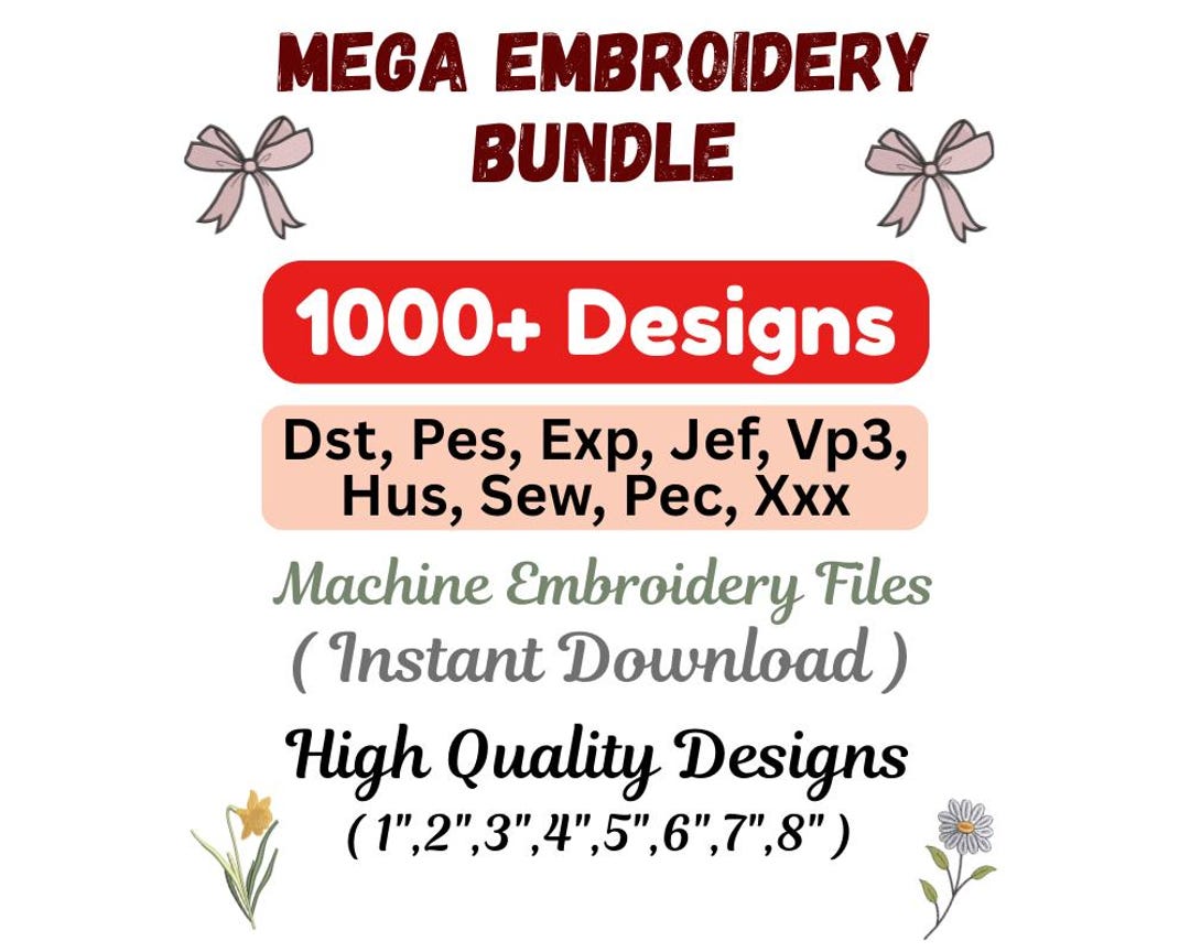 1000+ Embroidery Designs, Mega Bundle, Beautiful Machine Embroidery ...