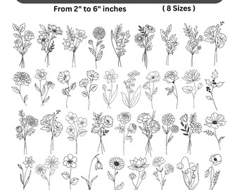 Bordado de contorno de flores de nascimento, 36 flores e buquê bordados à máquina, download instantâneo, 7 tamanhos, padrão de flores silvestres, arquivo PES/DST
