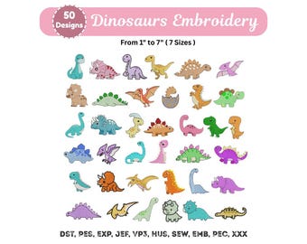 Set di ricamo di dinosauri - Disegni di mini dinosauri - Ricamo a macchina - File scaricabile immediatamente - 7 misure - Pacchetto ricamo dinosauri