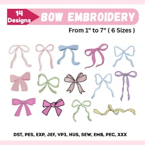 Set of Bows Embroidery Designs - Mini Bows Embroidery - Ribbon Tie Bow Machine Embroidery Designs Bundle - Instant Download Files - 6 Sizes