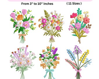 Bordado de Buquês de Flores Silvestres do Prado - Desenhos de Buquês Florais - Bordado à Máquina - 11 Tamanhos - Download Instantâneo - Padrão de Bordado de Flores