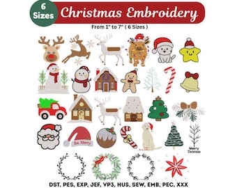 Christmas Embroidery Designs, Christmas Machine Embroidery, 30+ Christmas Designs Bundle, Digital Embroidery File, 6 Sizes,Instant Download