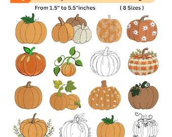 16 Pumpkin Machine Embroidery Designs - Autumn Pumpkin Embroidery - Fall Season Embroidery - Instant Download  Fall Embroidery Patterns