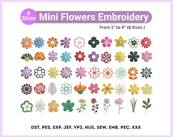 50 disegni di fiori da ricamare. Graziosi mini fiori di margherita da ricamare a macchina, singoli fiori, 6 misure, download immediato, file Pes Dst Exp VP3