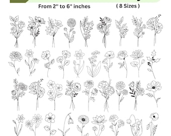 36 desenhos de bordado com contorno de flores - Pacote de flores do mês de nascimento - Arquivos de bordado à máquina - Download instantâneo - 7 tamanhos - Conjunto de flores silvestres