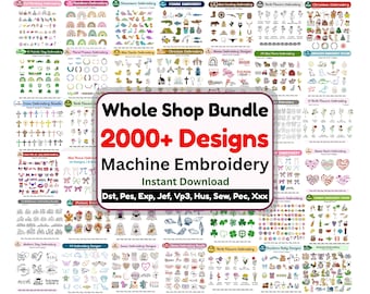 Pacote com mais de 2000 desenhos de bordado - Arquivos de bordado à máquina - Pacote completo - Download instantâneo - Moldes digitais - Arquivos PES, DST, EXP e JEF