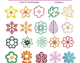 20 Mini Flores para Bordado de Contorno - Aplique Floral para Bordado à Máquina - Download Instantâneo - 6 Tamanhos - Flores Individuais Margarida - Arquivo PES DST Exp