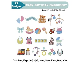 Disegni da ricamo per neonati, set di giocattoli e fiocchi per piedini per neonati, ricamo a macchina, baby shower, mini ricami per bambini, 6 misure, file scaricabili immediatamente