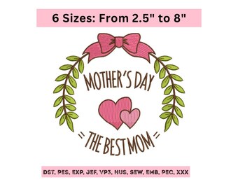 Mothers Day Embroidery Design - Mom Floral Machine Embroidery Pattern- 6 Sizes - Digital Download Files