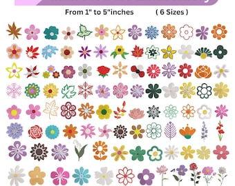 Conjunto de 100 desenhos de bordado de flores, bordado à máquina de mini margaridas delicadas, flor individual, 6 tamanhos, download instantâneo, arquivo PES, DST, EXP e VP3.