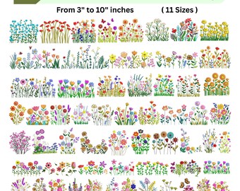 Pacote de Bordados Florais Campestres - Mais de 60 Desenhos Florais para Bordar à Máquina - Estilo Boho Campestre com Flores Silvestres - 11 Tamanhos - Download Instantâneo