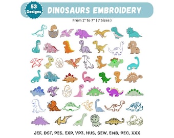 Pacchetto Ricamo Dinosauri - Set di Mini Dinosauri Cuccioli - Ricamo a Macchina - File Scaricabile Immediatamente - 7 Dimensioni - Pacchetto Ricamo Dinosauri